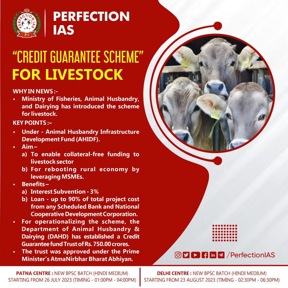 PERFECTIONIAS's tweet photo. Credit Guarantee Scheme for LIVESTOCK
.
.
#Livestock #creditguarantee #dailry #fisharies #animalhusbandry #dahd #funding #upsc #bpsc #prelims https://t.co/LnJM2D3957