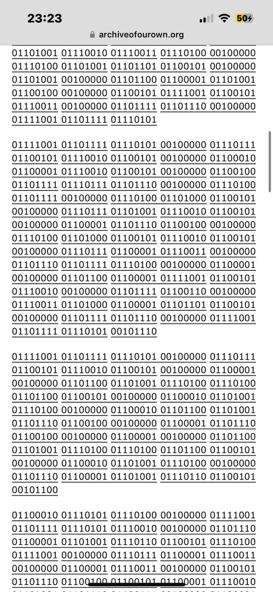 shoutout to the star wars fan fiction i found that was written entirely in binary from the perspective of r2-d2