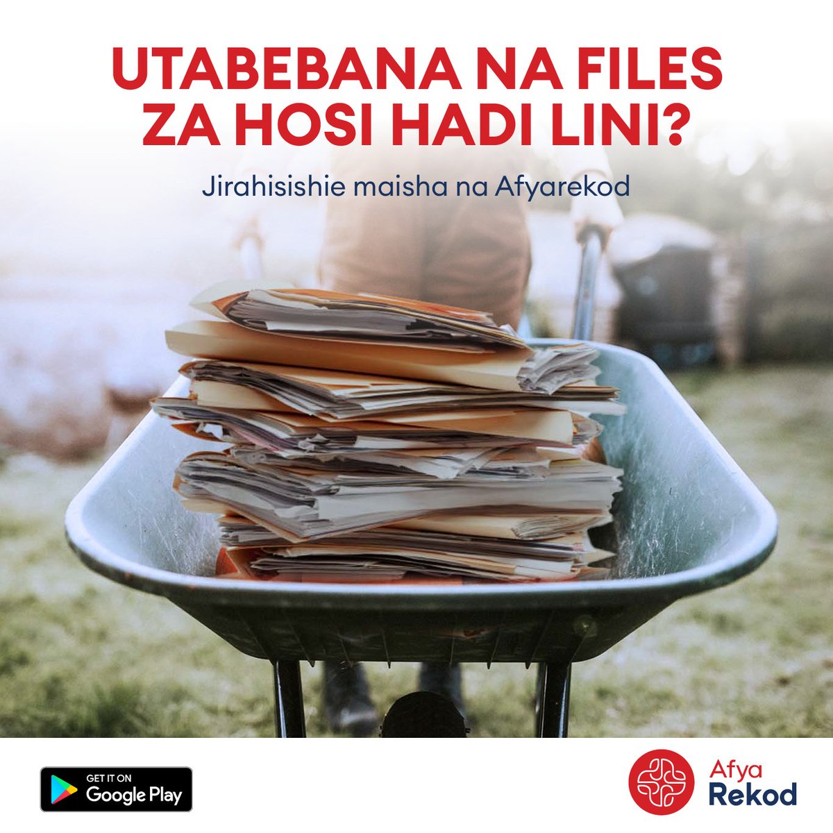 Store all your medical records digitally in one place, AfyaRekod, where only you have access. Download the AfyaRekod app today ujirahisishie maisha!