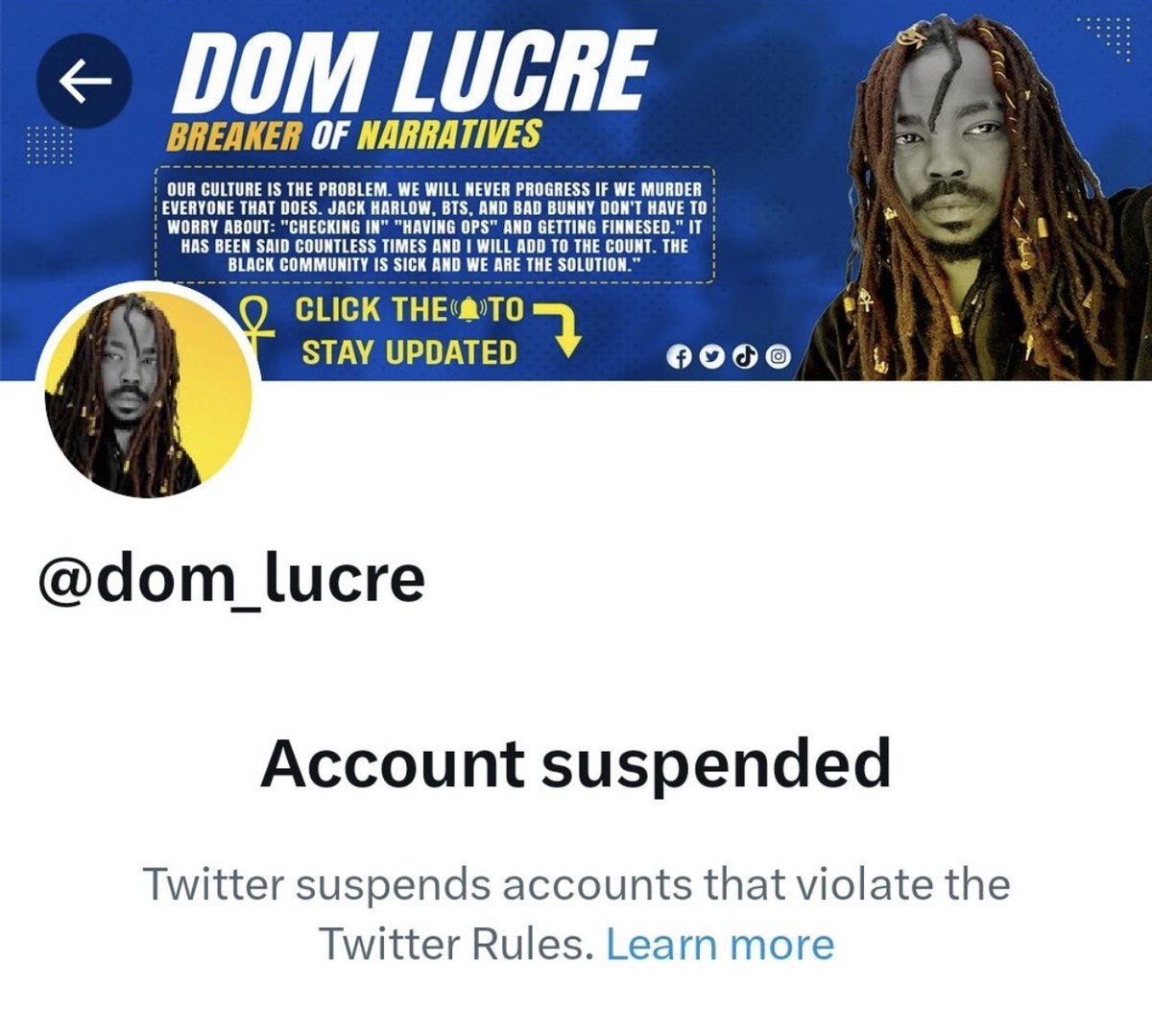 GuntherEagleman's tweet photo. Enough of the suspension games @elonmusk… Reinstate @Dom_Lucre.  The dude has one of the best accounts on Twitter. https://t.co/oxkTPUjqjd