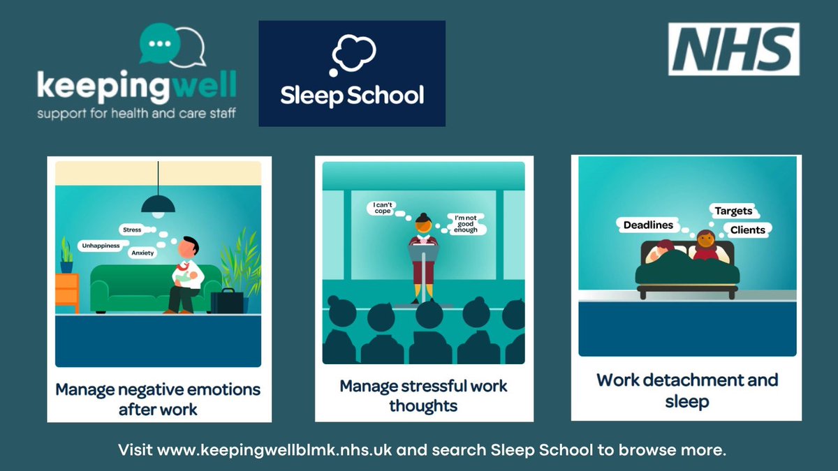 KeepingWellBLMK's tweet photo. Stressful work thoughts can make us feel anxious, stopping us from properly engaging in our home lives.
 
We're working with #SleepSchool which has over 100+ guides to help you sleep better, naturally. Find out how to browse the platform, videos &amp; guides: https://t.co/io1fJFDNdw https://t.co/kINypgm4HM