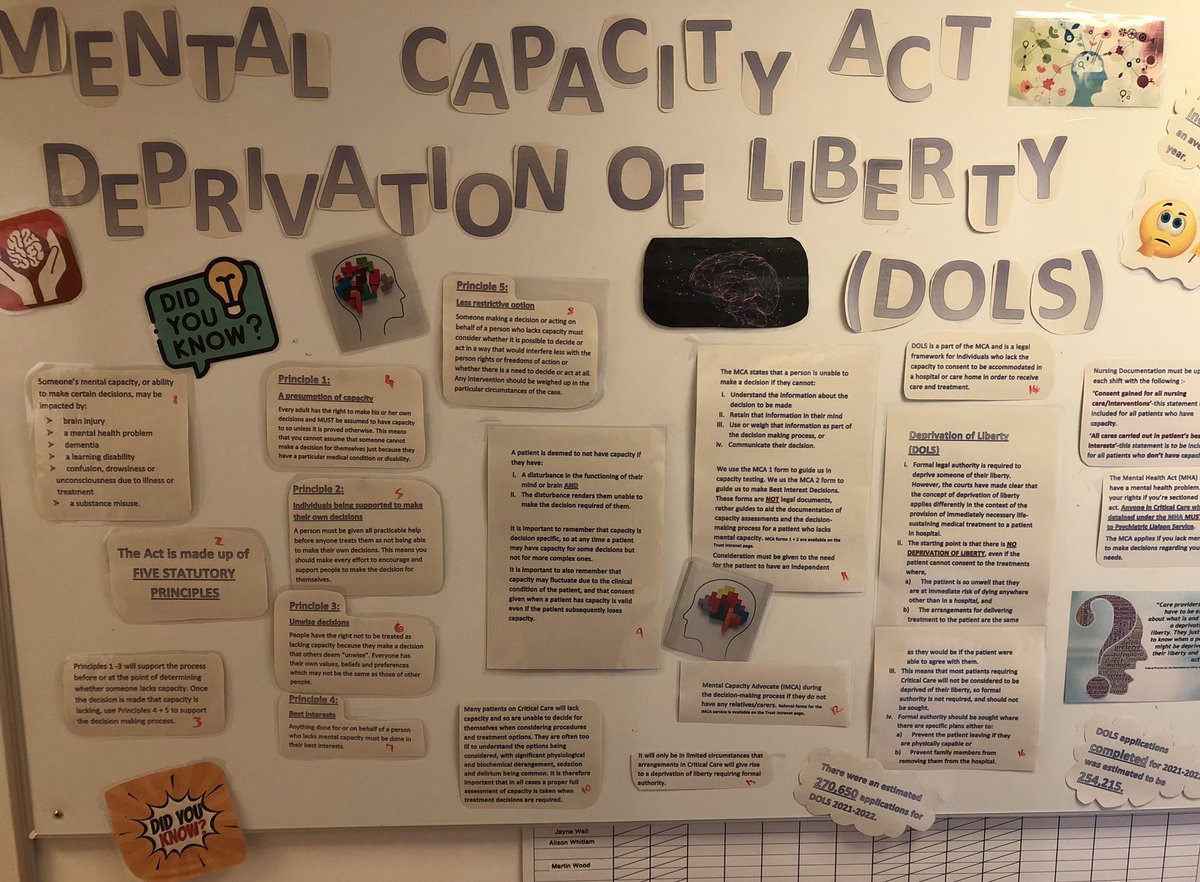 Very informative MCA &amp; DOLS board  on the critical care department <a href="/Gateshead_NHS/">Gateshead Health NHS Foundation Trust</a> many thanks to <a href="/MeghanCoulthard/">Meghan Coulthard</a> for all her efforts 👩‍🏫#mentalcapacityact #deprivationofliberty
#caring #consent #bestinterest