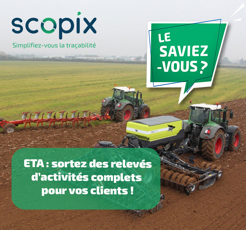 #ETA - #Scopix vous facilite la tâche ! ✅ Sortez des relevés d'activités complets pour vos clients : dates, parcelles, matériel utilisé, intrants appliqués, tps passés, surfaces travaillées et les montants à facturer ! 👍 <a href="/GuillaumeBOYET/">Guillaume Boyet - NORIAP 🧢</a> <a href="/PrestAgri/">ETA Prest'Agri</a> <a href="/CircuitsCulture/">Circuits Culture</a> <a href="/remy67600/">HEIM Rémy</a>