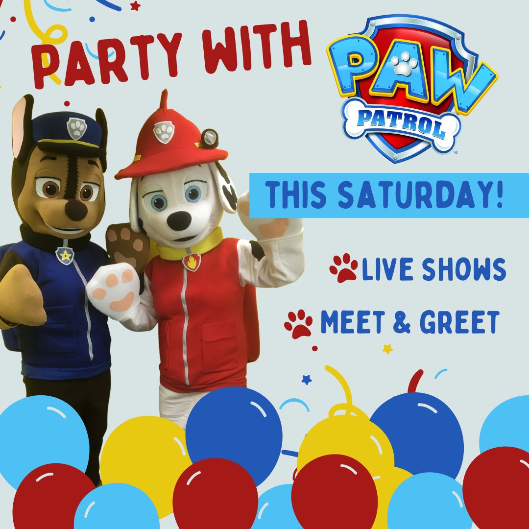 Calling all PAW Patrol fans! 🐶This Saturday the PAW Patrol will be here at Roves with Mayor Goodway to organise a big party! With so much to do they could really use your help! With interactive live shows & meet & greets throughout the day, it's sure to be a PAW-some day of fun!