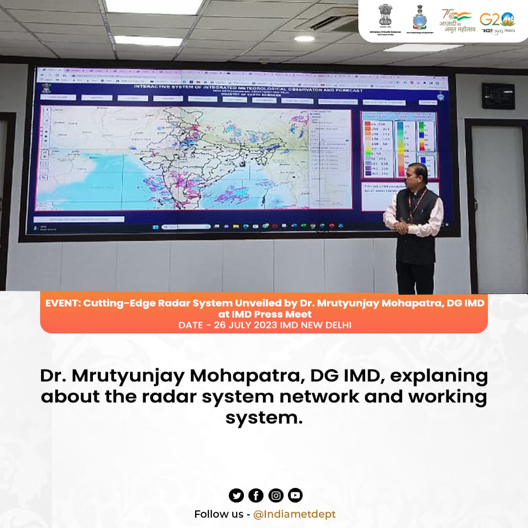 Indiametdept's tweet image. Witness a groundbreaking moment as Dr. Mohapatra, DG IMD, shares insights into the advanced radar system network and its impeccable working mechanism.

#RadarSystem #WeatherTech #Meteorology #WeatherInsights 

@KirenRijiju
@RijijuOffice
@moesgoi
@DDNewslive
@airnewsalerts