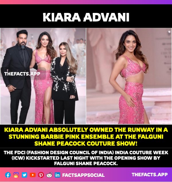 factsappsocial's tweet photo. 👑🎀 #KiaraAdvani absolutely owned the runway in a stunning #Barbie Pink ensemble at the #FalguniShane Peacock #CoutureShow! 💖✨ #SidharthMalhotra @advani_kiara #SidKiara #ICW2023 #FDCI2023 https://t.co/x1XWRqrml6