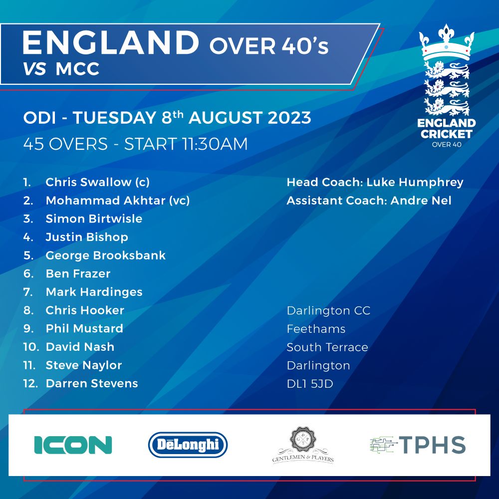 Final match of our inaugural season v MCC (@homeofcricket) on 8th August Thanks to @DCC_Feethams for hosting us. Also thanks to our sponsors @iconsportsuk @DeLonghiUK @Gentlemenplayer TPHS transportation More new names on the sheet @Over50sC @CountiesEngland