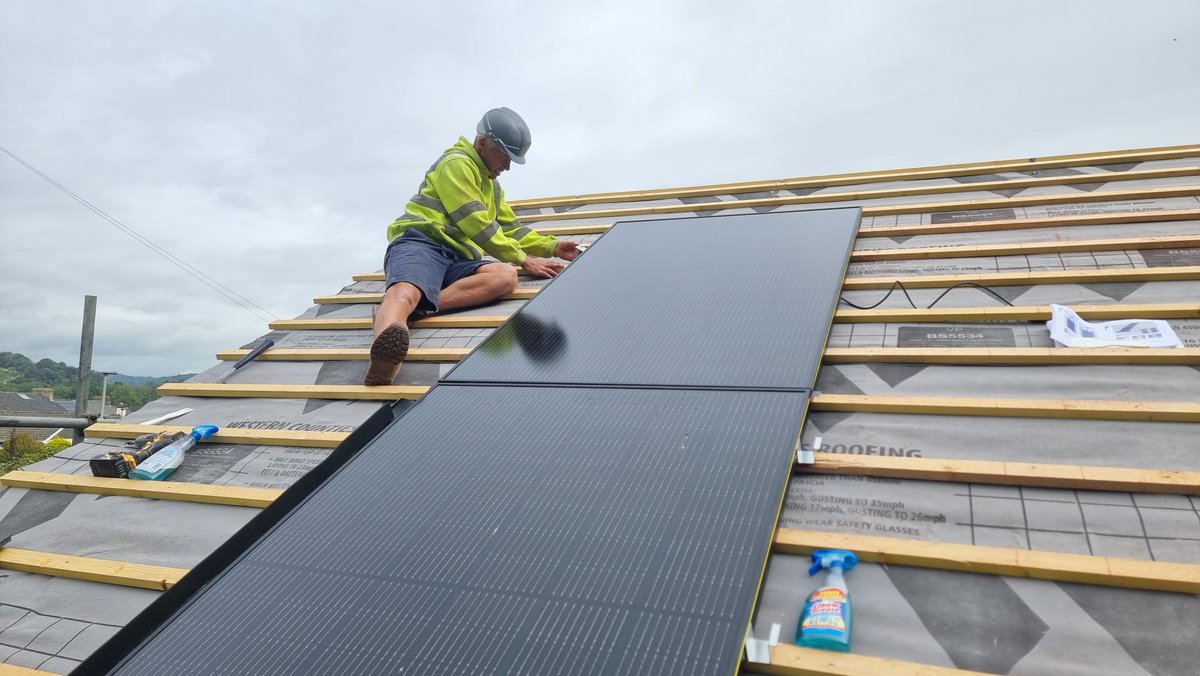 Another Solar PV install going on today using @MarleyLtd SolarTile. Solax inverters, batteries and EV chargers to follow. Need PV on your project? Get in touch. #solarpv #renewableenergy #roofing #roofingcontractor