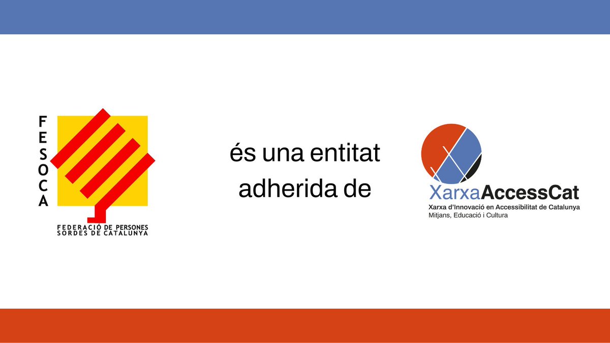 XarxaAccessCat's tweet photo. La Federació de Persones Sordes de Catalunya, @FESOCAinfo, vetlla pels #drets fonamentals de les persones #sordes 💪
El seu suport com a entitat adherida és molt valuós per la Xarxa AccessCat, ja que l'#accessibilitat és un dels instruments que garanteixen aquests drets ✅ https://t.co/pQswb9JN8c