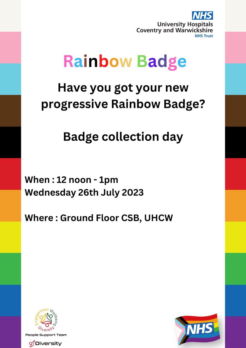 If you haven’t already collected your badge we will be at the CSB (see below) where you can make a pledge and collect your badge. @nhsuhcw @UHCWP2E @UHCWLibrary @UHCW_TraumaNeur @UHCW_THEATRES @AHPS_UHCW