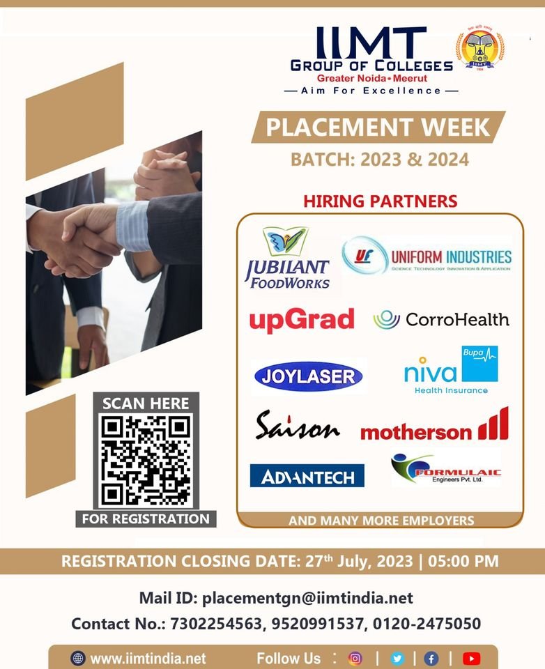 iimtnoida's tweet photo. Exciting News for Batch 2023 &amp; 2024!!
Get ready to take your career to new heights as the Placement Week at IIMT Group of Colleges, Greater Noida.
https://t.co/U6PK3eehfY
Call:9520886860
#PlacementWeek #CareerOpportunities #FutureLeadership #JobReady #CampusRecruitment #IIMTIndia https://t.co/prnJl62Gf5