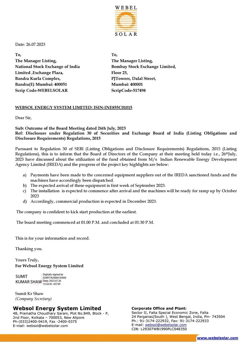 svinod_kumar's tweet photo. Websol has updated that the commercial production of 600 MWP Mono PERC bifacial solar and 550 MWP module manufacturing facility to start in December 2023

A 1200 MW cell line will come in the second phase, increasing overall cell line capacity to 1.8 GW

#SolarTheme https://t.co/J4QQQYKfgX