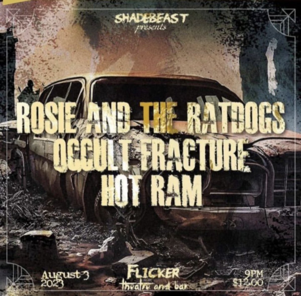 Athens, GA 8/3 #FlickerTheater #RosieAndTheRatDog #HotRam <a href="/OccultFracture/">Occult Fracture</a> <a href="/FlagpoleMag/">Flagpole Magazine</a> #livemusic #rock #shadebeast #Athens #sludge #doom #Desert #loudmusic