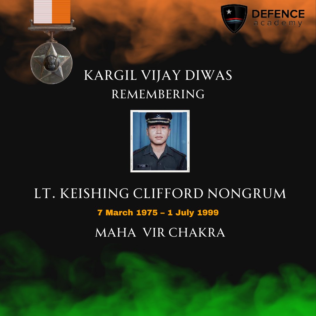 Surendren_A's tweet photo. #Spotlighting #Lt #CliffordNongrum
 
The #heroic Clifford Nongrum #fearlessly threw a #grenade into 6 #enemy personnel. He displayed unremarkable disregard for his own personal safety and put his nation first. He received #MahaVirChakra for his unmatched valor https://t.co/oSna2d0P3G