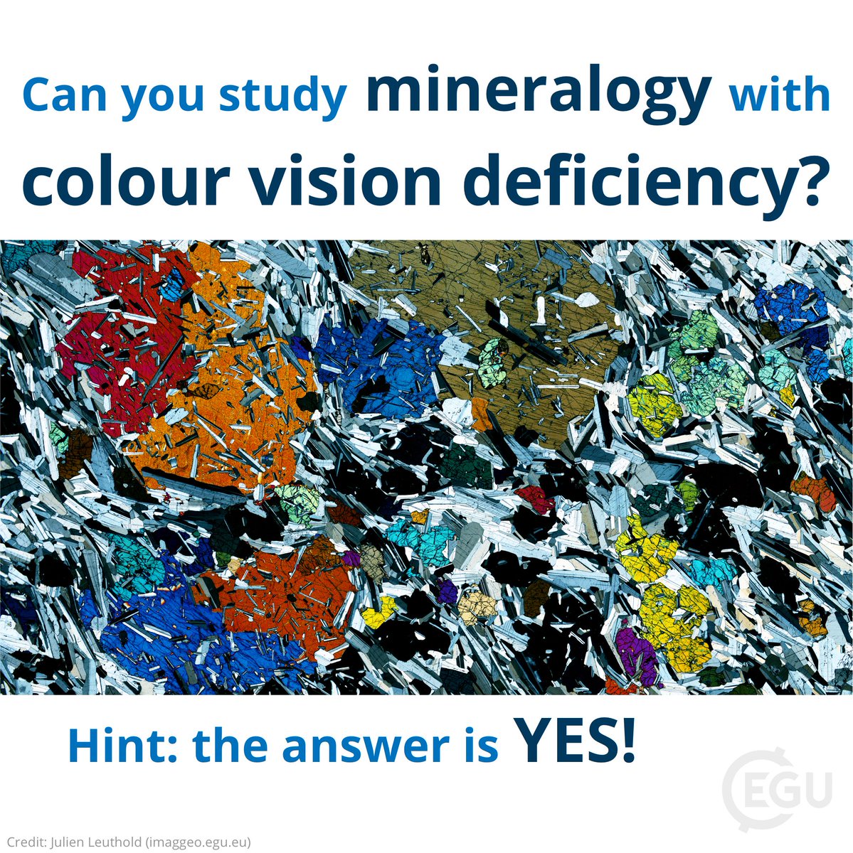European Geosciences Union (@eurogeosciences) on Twitter photo In 2020 Simon Jowitt (<a href="/The_Jow/">Dr. Simon Jowitt</a>) wrote a great #EGUblogs post on what it's like to do #mineralogy with #ColourVisionDeficiency.
As #DisabilityPrideMonth comes to a close, we revisit his advice on how to support students with #ColourBlindness.
Read more: egu.eu/57NM1J/ In 2020 Simon Jowitt (<a href="/The_Jow/">Dr. Simon Jowitt</a>) wrote a great #EGUblogs post on what it's like to do #mineralogy with #ColourVisionDeficiency.
As #DisabilityPrideMonth comes to a close, we revisit his advice on how to support students with #ColourBlindness.
Read more: egu.eu/57NM1J/