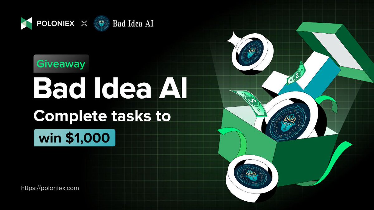 $1,000 Giveaway of #BAD Listing! 🎉

Campaign period (UTC): ⏰
Ongoing until August 2nd

1⃣️ Follow <a href="/Poloniex/">Poloniex Exchange</a> <a href="/badideaai/">Bad Idea AI</a> , RT &amp; Tag 3 friends 

2⃣️ Join Poloniex TG t.me/PoloniexEnglish

3⃣️ Complete Gleam tasks here gleam.io/Vkv3o/bad-idea…

#Giveaway #BADIDEAAI #Crypto
