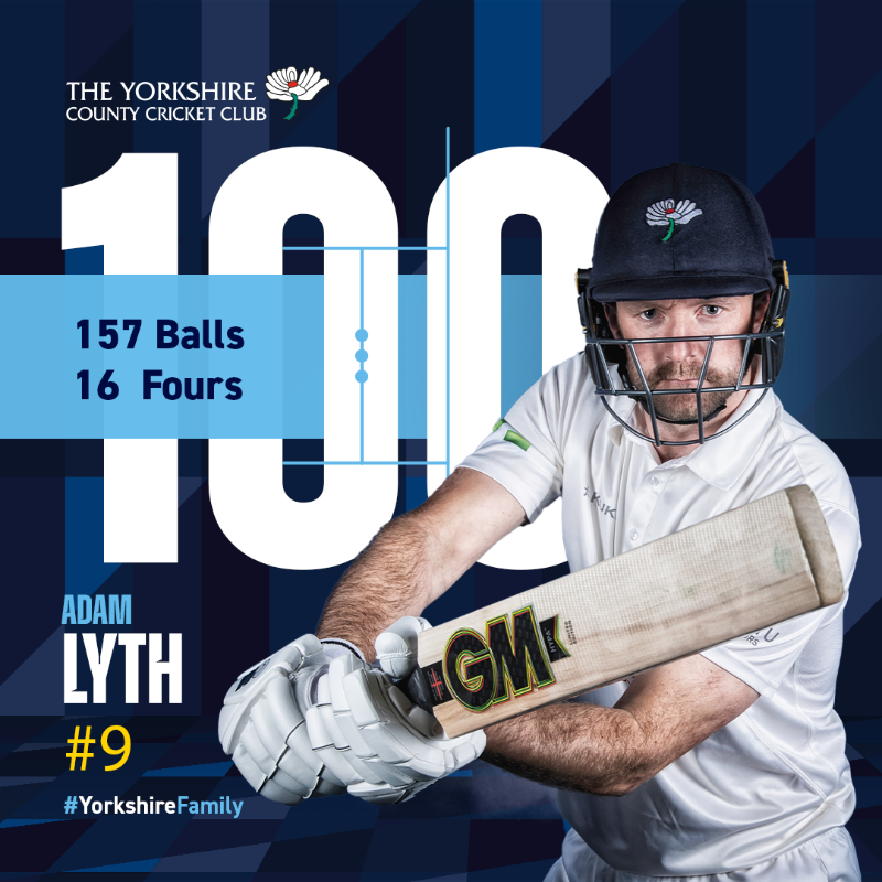 YorkshireCCC's tweet photo. LYTHHHHHHYYYYYYY 💯

Back-to-back centuries for Adam Lyth 🔥

What a classy innings he has played for us at Scarborough 🙌

Congratulations Lythy, you deserve it 💙