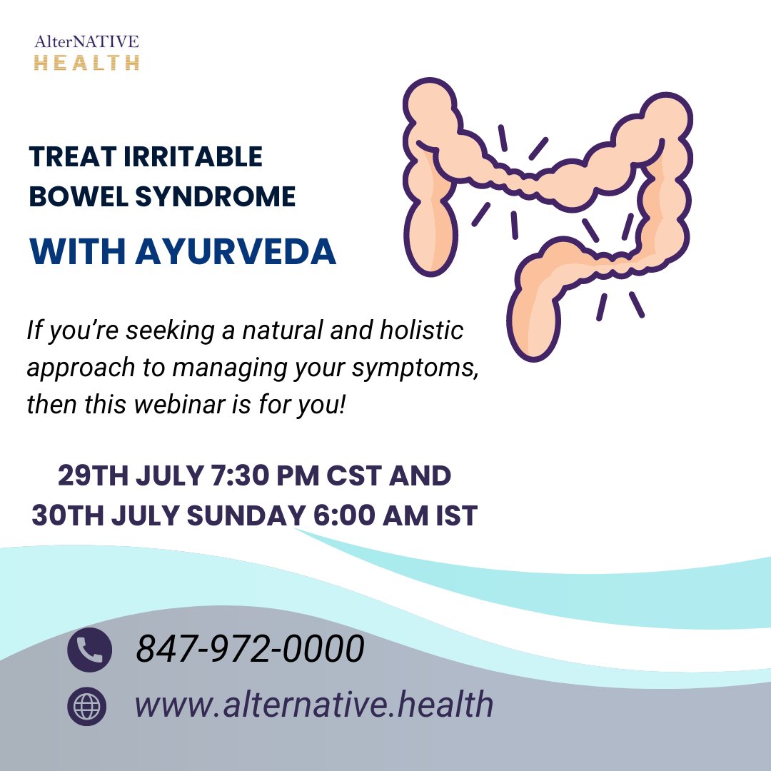 AltrNATE_HEALTH's tweet photo. 📢Exciting News! 📢
🔔 Join our upcoming online 1-hour FREE webinar on Treating Irritable Bowel Syndrome (IBS) through Ayurveda! 🔔
Don't miss out, register now: 📅👉 https://t.co/vdnAdem8EK
#alternativehealth #IBS #HolisticHealth #AyurvedicRemedies #IBSManagement #IBSsupport https://t.co/bT4nbMzyEu
