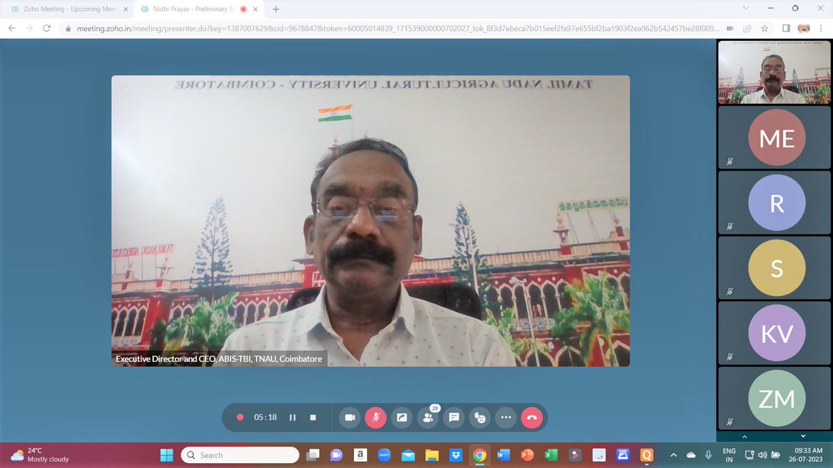 Conducted a preliminary screening of all the applicants from NIDHI PRAYAS was held online on 26.07.2023 by Executive Director & CEO, ABIS-TBI, TNAU, Coimbatore through online. #TNAU #abistbi #dst #departmentofscienceandtechnology #prayas #nidhiprayas