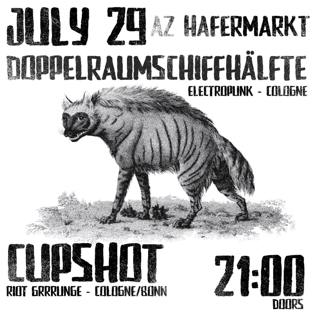 AZHafermarkt's tweet photo. Konzert mit Doppelraumschiffhälfte und Cupshot ❤️‍🔥

Kommt diesen Samstag (29.07.) ins AZ Hafermarkt und genießt feinsten synthpunk von der Band Doppelraumschiffhälfte (Köln) und riot Grrrunge von Cupshot (Köln). 

Einlass ab 21 Uhr https://t.co/RhzaEvibhw