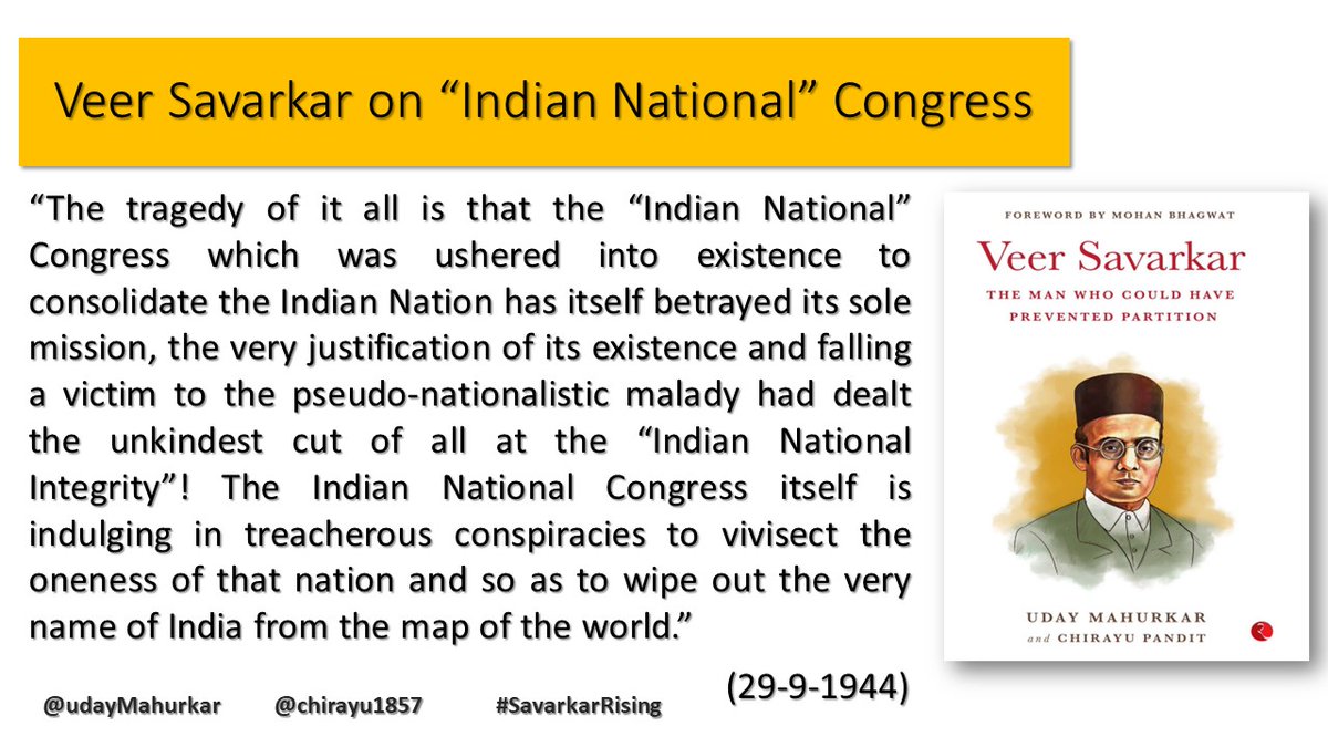 when Congress surrendered to Muslim league, Veer Savarkar questioned on the name and objectives of 'Indian National' Congress. #india I.N.D.I.A. #veersavarkar #SavarkarRising @UdayMahurkar @anujdhar @parijit @VSLOrg @RanjitSavarkar @Aparna1_t @RitikHind