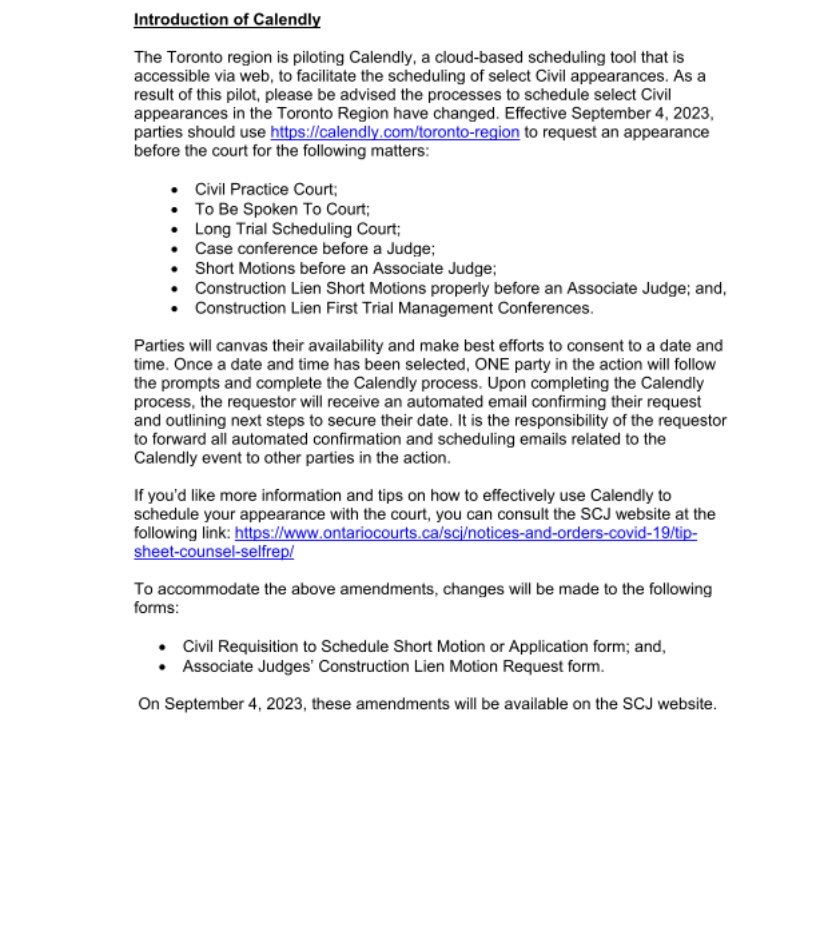 RSJ July 24, 2023 Notice to Profession introduces “express court” and Calendly, effective September 4.