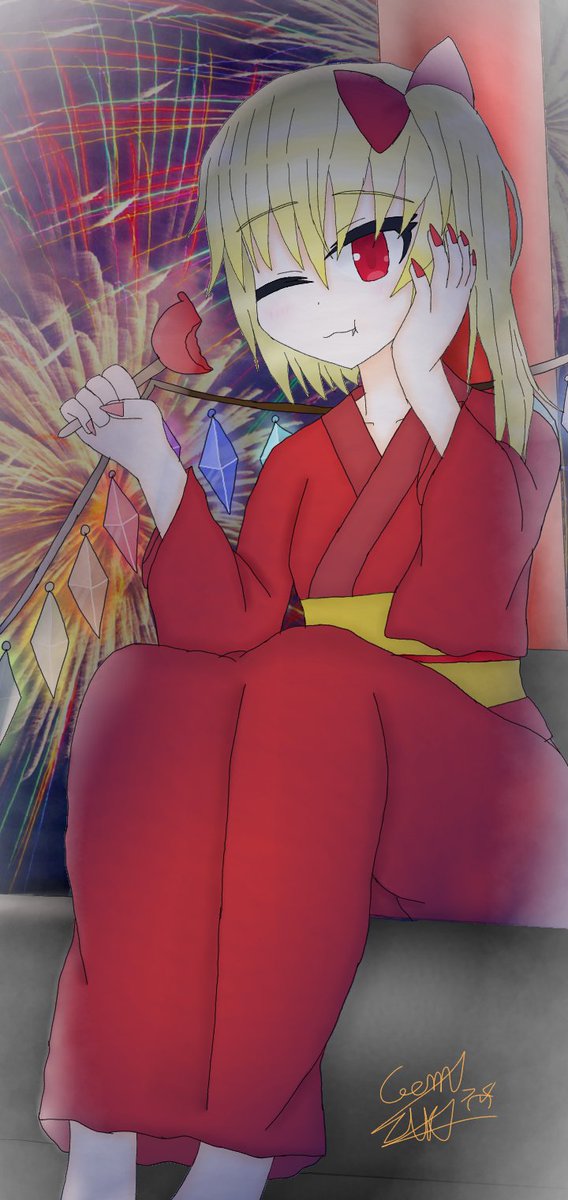 Gemuzuki's tweet photo. 夏なので浴衣描きました！
 #浴衣  #フランドール・スカーレット  #フランドール  #東方Project https://t.co/X3VOz3TjWq