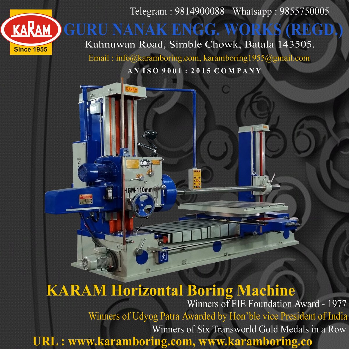 'KARAM' High Precision Horizontal Boring Machine.
For your queries/requirement, please contact :
WhatsApp : +91-9814900088, +91-9855750005
Email Id:- karam@karamboring.com
URL:- karamboring.com, karamboring.co
#KARAM #HORIZONTALBORING #machine