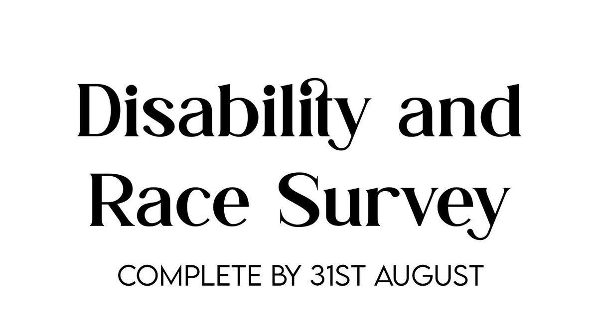 The Disability &amp; Race Survey is out (closes 31st August)! 

Please complete this survey if you:
☑️ Have a disability/long-term condition (incl. self-diagnoses)
☑️ Identify as Black/Brown (incl. Mixed)
☑️ 18 yrs+  and live in UK

durham.onlinesurveys.ac.uk/disability-rac… 

1/3