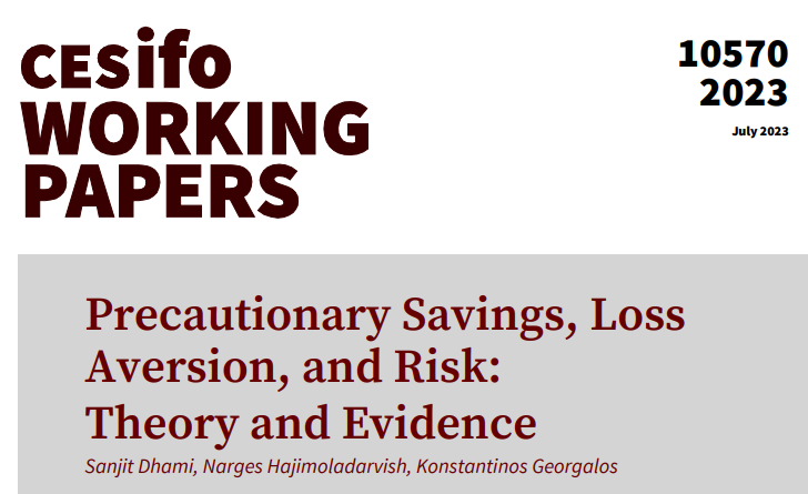 CESifo (@cesifonetwork) on Twitter photo Precautionary Savings, Loss Aversion, and Risk: Theory and Evidence | <a href="/SanjitDhami/">Sanjit Dhami</a>, Narges Hajimoladarvish, Konstantinos Georgalos
#EconTwitter
cesifo.org/en/publication⦠Precautionary Savings, Loss Aversion, and Risk: Theory and Evidence | <a href="/SanjitDhami/">Sanjit Dhami</a>, Narges Hajimoladarvish, Konstantinos Georgalos
#EconTwitter
cesifo.org/en/publicationā¦