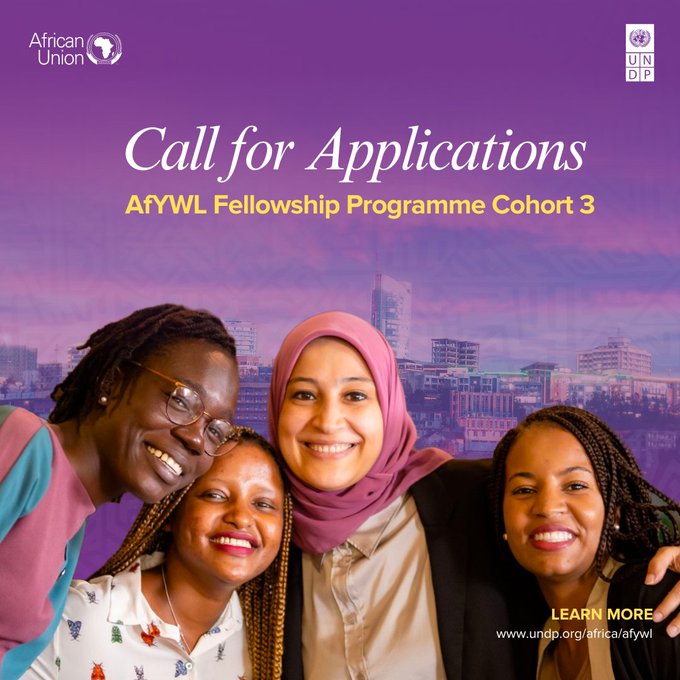 📢📢#Opportunités

Notre appel à candidatures pour la 3ème cohorte du Programme de bourses <a href="/pnudfr/">ONU Développement</a> &amp; <a href="/_AfricanUnion/">African Union</a> pour Jeunes Femmes Africaines Leaders #AfYWL est lancé.

📍Cliquez ici pour postuler :👉rb.gy/vfap7
🗓️Deadline: 13 août 2023

 #AfricanWomenLead #wasexo