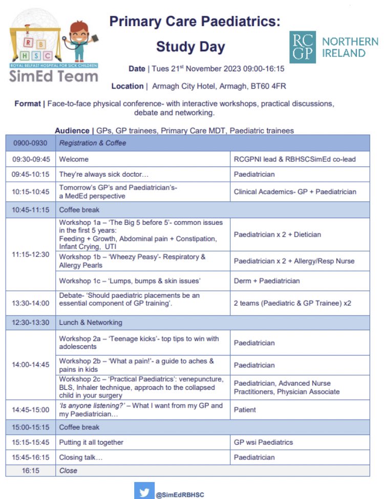 Kids Sim Ed team (@simedrbhsc) on Twitter photo 🔈Calling all <a href="/rcgp_ni/">RCGPNI</a> members & others <a href="/GPTrainingNI/">General Practice Training NI</a> <a href="/GPNI_co_uk/">GPNI.co.uk</a> <a href="/GPNIreland/">GPinNorthernIreland</a>- save the date Tues 21st Nov 23-for a CPD day not to be missed- a <a href="/SimEdRBHSC/">Kids Sim Ed team</a> & <a href="/rcgp_ni/">RCGPNI</a> collaborative day with MDT workshops,talks,debate & networking- reg details via <a href="/rcgp_ni/">RCGPNI</a> bit.ly/PrimaryCarePae… 🔈Calling all <a href="/rcgp_ni/">RCGPNI</a> members & others <a href="/GPTrainingNI/">General Practice Training NI</a> <a href="/GPNI_co_uk/">GPNI.co.uk</a> <a href="/GPNIreland/">GPinNorthernIreland</a>- save the date Tues 21st Nov 23-for a CPD day not to be missed- a <a href="/SimEdRBHSC/">Kids Sim Ed team</a> & <a href="/rcgp_ni/">RCGPNI</a> collaborative day with MDT workshops,talks,debate & networking- reg details via <a href="/rcgp_ni/">RCGPNI</a> bit.ly/PrimaryCarePae…