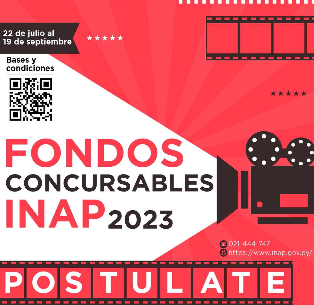 ¡Buen día!

Te recordamos que podes postular tus proyectos a la convocatoria de 📹𝐅𝐎𝐍𝐃𝐎𝐒 𝐂𝐎𝐍𝐂𝐔𝐑𝐒𝐀𝐁𝐋𝐄𝐒 𝐃𝐄 𝐅𝐎𝐌𝐄𝐍𝐓𝐎 𝐀𝐋 𝐂𝐈𝐍𝐄 𝐘 𝐀𝐋 𝐀𝐔𝐃𝐈𝐎𝐕𝐈𝐒𝐔𝐀𝐋 2023.

🗓️Ventana de postulación:Tenés tiempo hasta el 19 de septiembre, hasta las 23:59 horas.