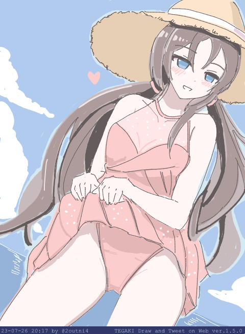 「誰も居ない海で俺だけにワンピ水着の下見せてくれ 青海川しゅか #駅メモファンアー」|24のイラスト