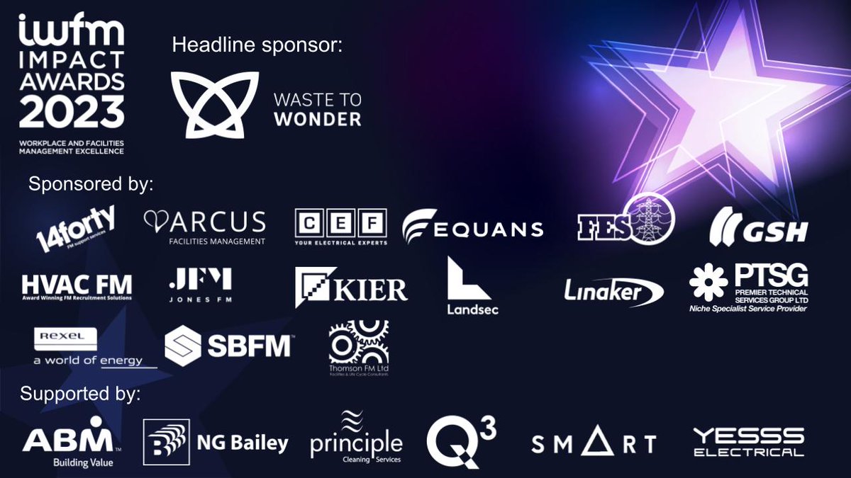 Shout out to the Headline Sponsor of the #IWFMAwards2023 Waste to Wonder; &amp; Sponsors and Supporters <a href="/14_forty/">14forty</a>, <a href="/ArcusFM/">Arcus FM</a>, <a href="/cefonline/">CEF</a>, <a href="/EQUANS_UK/">Equans UK & Ireland</a>, Fes Group, <a href="/gshgroup/">GSH Group</a>, <a href="/HVAC_FM_Rec/">HVAC Recruitment</a>, Jones FM, <a href="/kiergroup/">Kier Group</a>, <a href="/LandsecGroup/">@LandsecGroup</a>, Linaker, <a href="/PTSG_LTD/">PTSG LTD</a>, <a href="/Rexel_Group/">Rexel</a>, SBFM, <a href="/ThomsonFM/">Thomson FM Limited</a> (1/2)