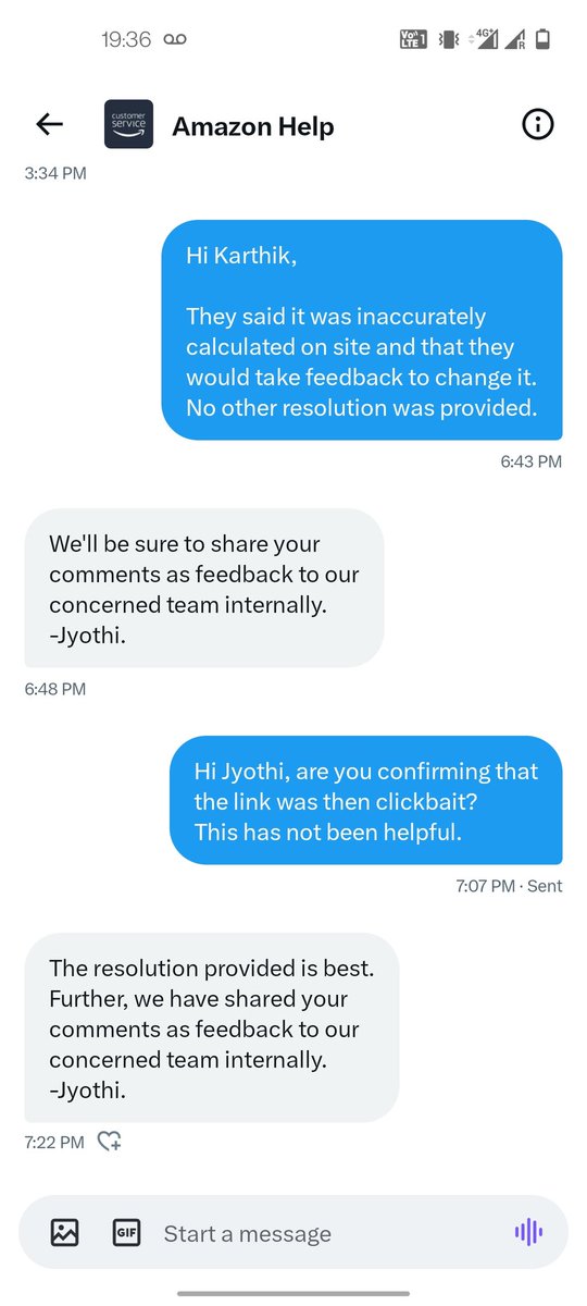 pthattai's tweet photo. @AmazonHelp No resolution seems to be the best resolution that can be provided by @amazonIN https://t.co/Uq6l3ZNwxg