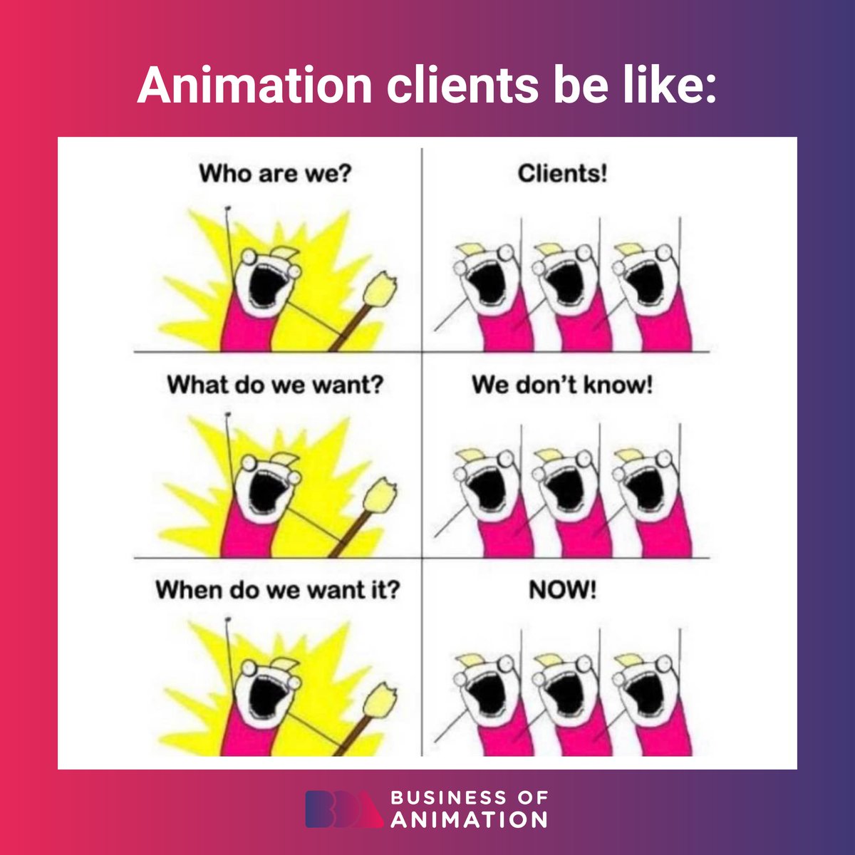 animationbiz's tweet image. And the guessing game begins! 🤷🫤

Want to Grow Your Freelance Animation Career or Studio? Sign up for our FREE Masterclass! Link in Bio.

#AnimationMeme #AnitomatorsMeme #AnimationHumor #AnimatorsHumor #HumorforAnimators #Animation