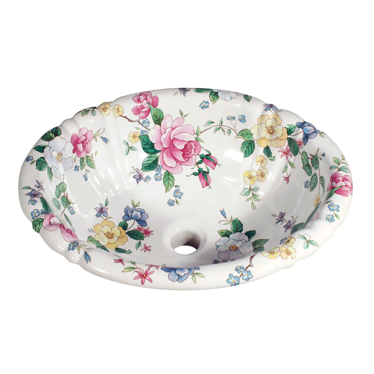 This is the Chintz-less design. Same Chintz roses, just less of them. White space is so much more complicated than filling it all in. Get one today! buff.ly/3FS2IT0 #decoratedbathroom #paintedsink #bathroomsink #flowers #bathroomideas #lavatory #chintz #victorianbathroom