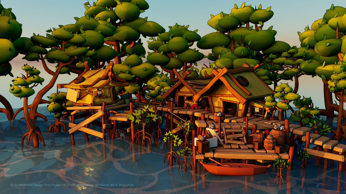 rapunjjel's tweet photo. finals are finally over yey! so lemme just flex our final project for 3d environment design :'D  

wonkyville: a village of philippines' traditional stilt houses 🛖🌿☀️ https://t.co/mdvjgiRJAu