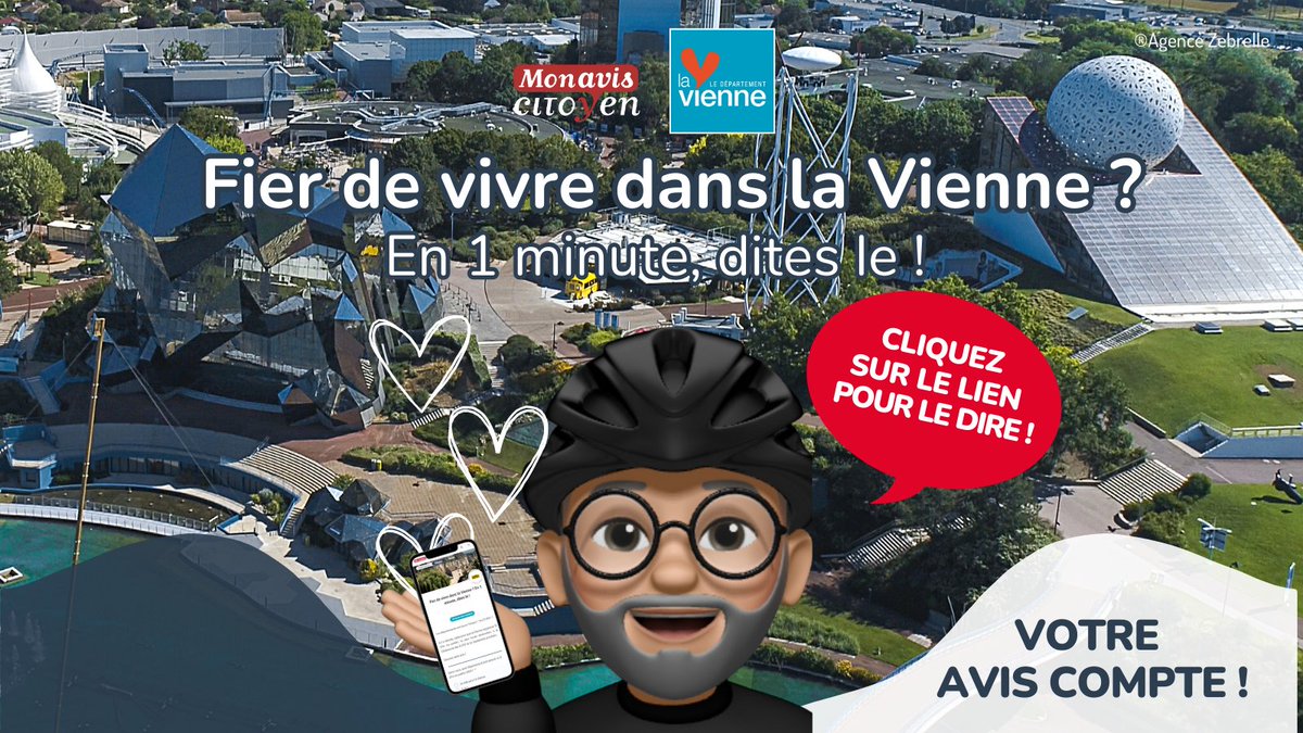 Fier de vivre dans la #Vienne ? Dites-le et votez !
Dans le cadre de la cérémonie des D D'or, organisée par le journal des @departementsfr, au #Futuroscope le 14 septembre, nous vous donnons la parole !
🏆Donnez votre avis et faites gagner la Vienne ⤵
monaviscitoyen.fr/enquete/vienne