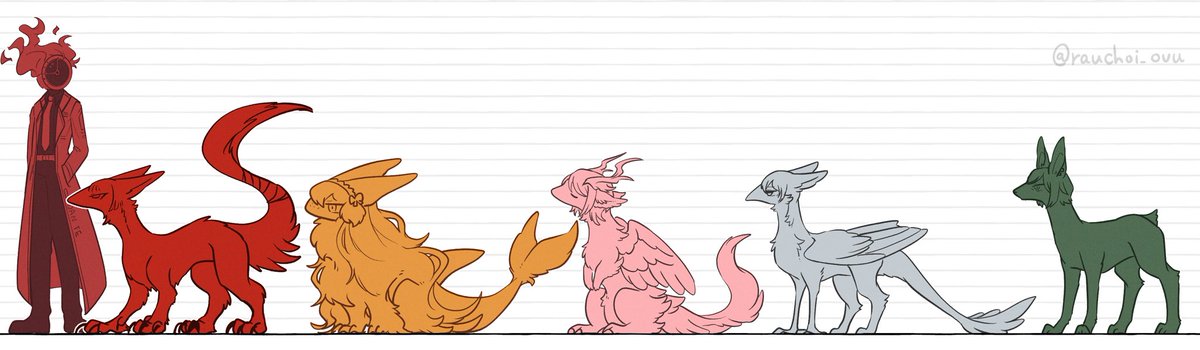 rauchoi_ovu's tweet photo. 【擬���化】らうちょい版擬獣化囚人たち+αを大きさ順に並べてみた絵です(リプツリーにちょっとしたメモ繋げていきます) https://t.co/b1cri5ISMl