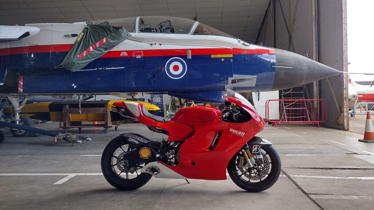 Fast.  Beautifully engineered.  Expensive. 

Impromptu visit by some bikers to <a href="/SWAMStAthan/">South Wales Aviation Museum (SWAM)</a> yesterday resulted in this great photo of 326 side by side with a Ducati Desmosedici RR.