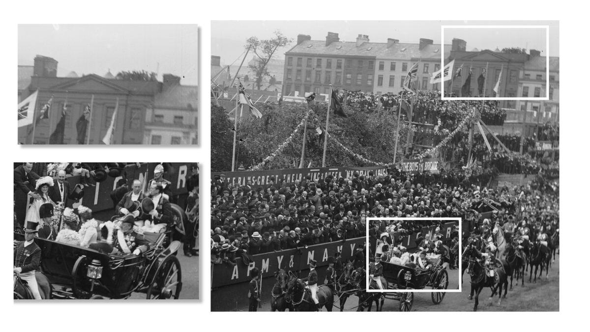 When King Edward VII and Queen Alexandra visited Belfast in July 1903, thousands lined the streets to catch a glimpse of the royal couple.

A group of people even found their way to the roof of the Old Museum Building, which is now the home of <a href="/ulsterahs/">Ulster Architectural Heritage</a>!