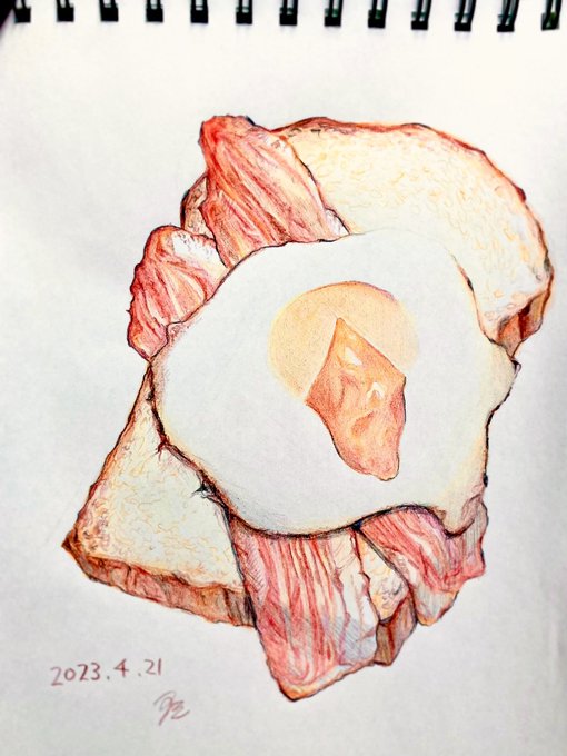 「bread fried egg」 illustration images(Latest)｜4pages