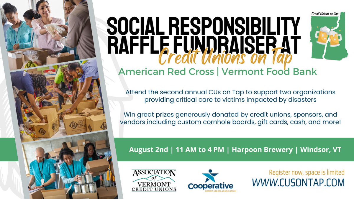 CooperativeCUA's tweet photo. Meet us at Harpoon Brewery next week for CUs on Tap! In the aftermath of #flooding throughout New England, the #CCUA and #AVCU designated the @RedCross and @VermontFoodbank as beneficiaries of the event raffle.
🍻 #Register https://t.co/4MwV29cFdr
#Discountcode 23TAP49 https://t.co/L80Tmole2m