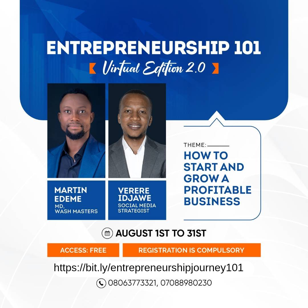 VerereIdjawe's tweet photo. The reward for good work is more work. 

This August, if you are in business, or you intend starting, then this training is one you don't want to miss.

Register, share to invite as many people as possible.

Link to register below.

https://t.co/hOX3nPcDbC

#Entrepreneurship101 https://t.co/1S1WsHgOjp