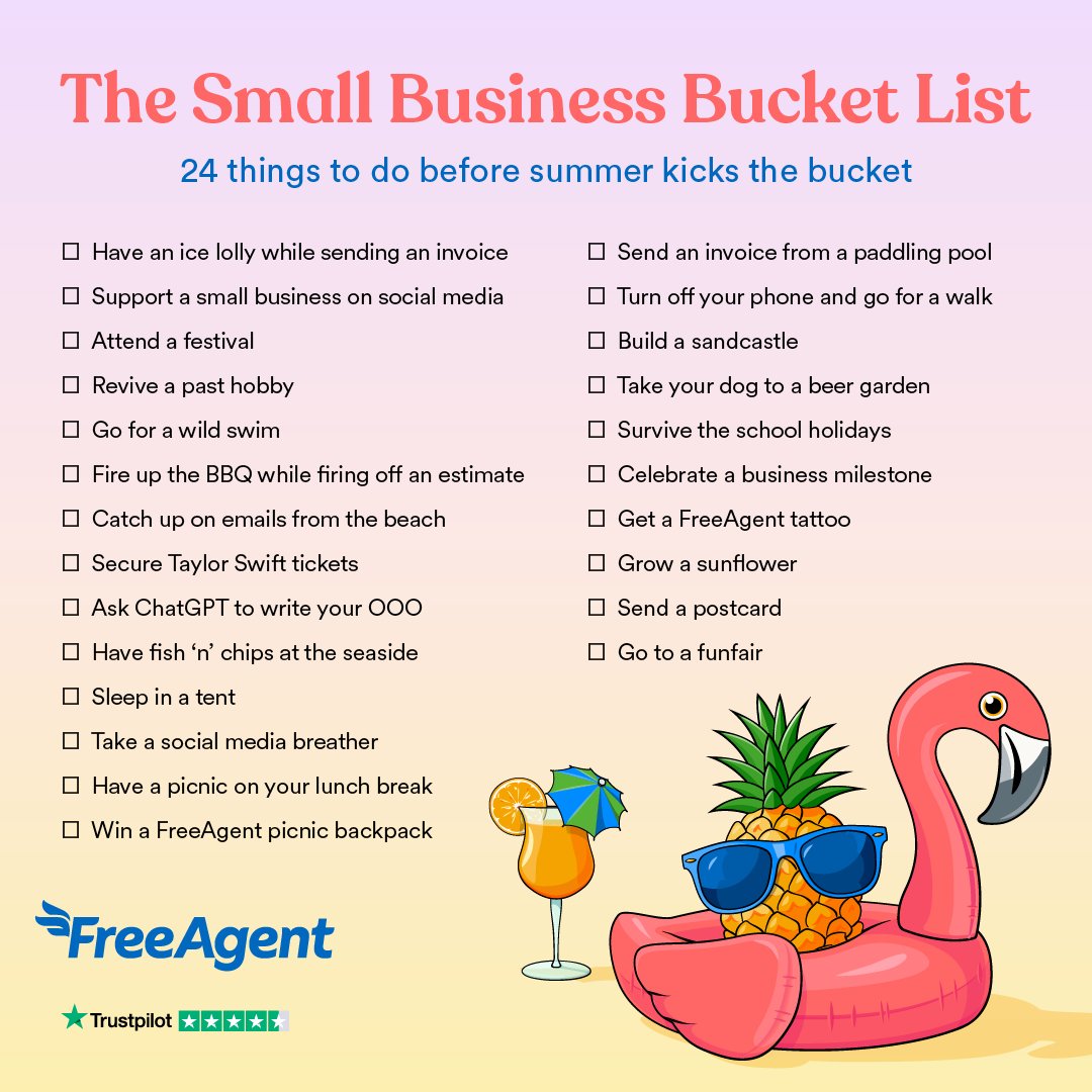 freeagent's tweet photo. How many have you ticked off so far this summer? ✅🍦😎☀️
#GiveItAGoWithFreeAgent https://t.co/TJNyKTZMhR