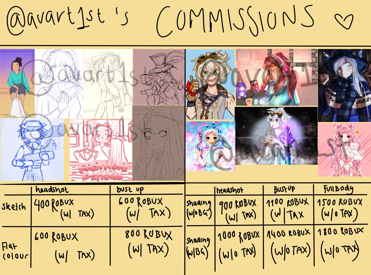 avart1st's tweet photo. COMMISSIONS REOPENING
pls dm me or reply to this post if interested
🥳🥳
#art #robloxArt #robloxart #RobloxartCommission #royalehighart #royalehighcommission #robux #robuxtrade #adoptme #royalehightrade #royalehighdiamonds #royalehightrading #adoptmetrading #ROBLOX #Robloxartist https://t.co/AOkKuJpxyT