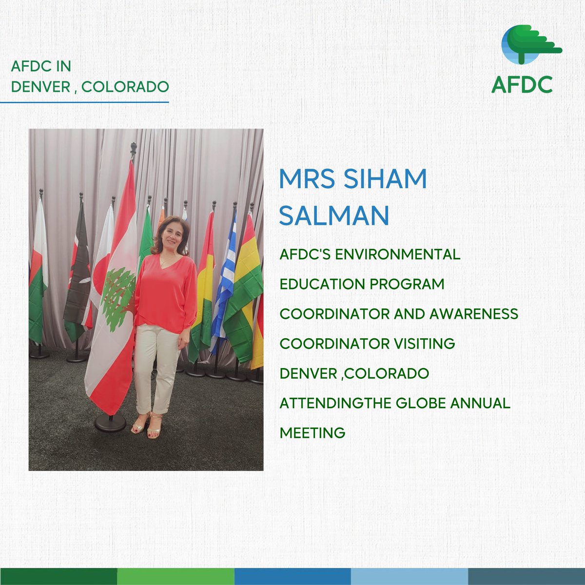 AfdcAssociation's tweet image. On July 14th, our Environmental Education Program Coordinator and Awareness Coordinator, Mrs. Siham Salman, had the incredible opportunity to attend the one-week conference, The Globe Annual Meeting, held in Denver, Colorado. 🏔️
#globeprogram #afdclebanon #environment