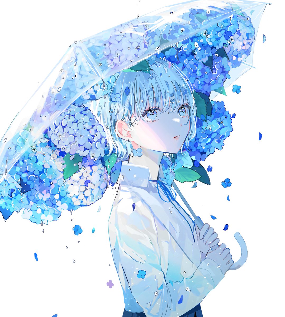 1girl transparent solo flower umbrella transparent umbrella holding umbrella  illustration images